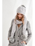 Winter set of hat and scarf, light gray and pink C40 - Online store - Boutique